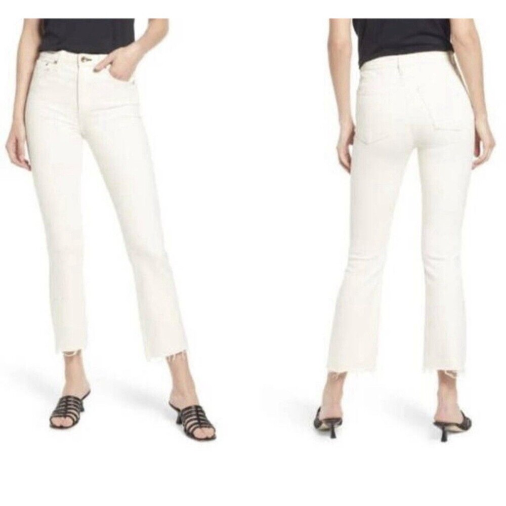 Rag & Bone High Rise Ankle Flare Raw-Hem Crop Jeans Womens 25 Ecru (Ivory/Cream)